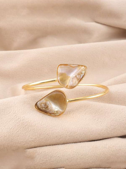 Gold-Plated Mother of Pearls Studded Cuff ( brass Bracelet)