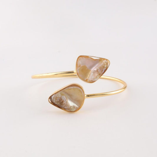 Gold-Plated Mother of Pearls Studded Cuff ( brass Bracelet)