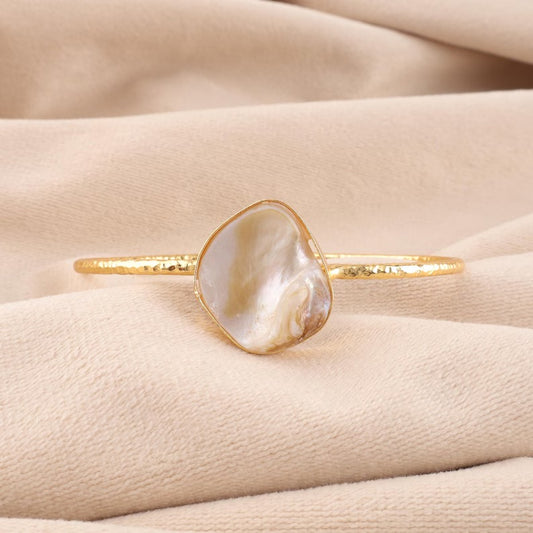 singal Gold-Plated Mother of Pearls Studded Cuff ( brass Bracelet)