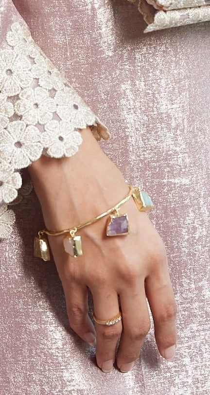 Fin Crystal Adjustable Brass Bracelet(Anti Tarnish)