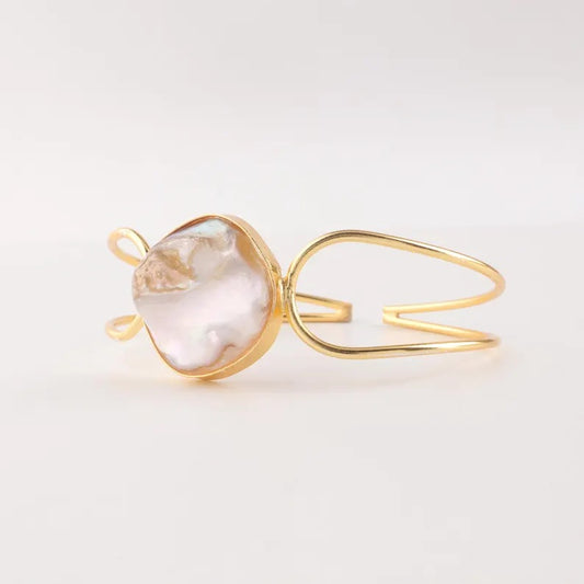 Gold-Plated Mother of Pearls Studded Cuff ( brass Bracelet)