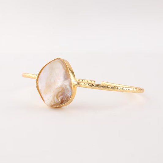 singal Gold-Plated Mother of Pearls Studded Cuff ( brass Bracelet)