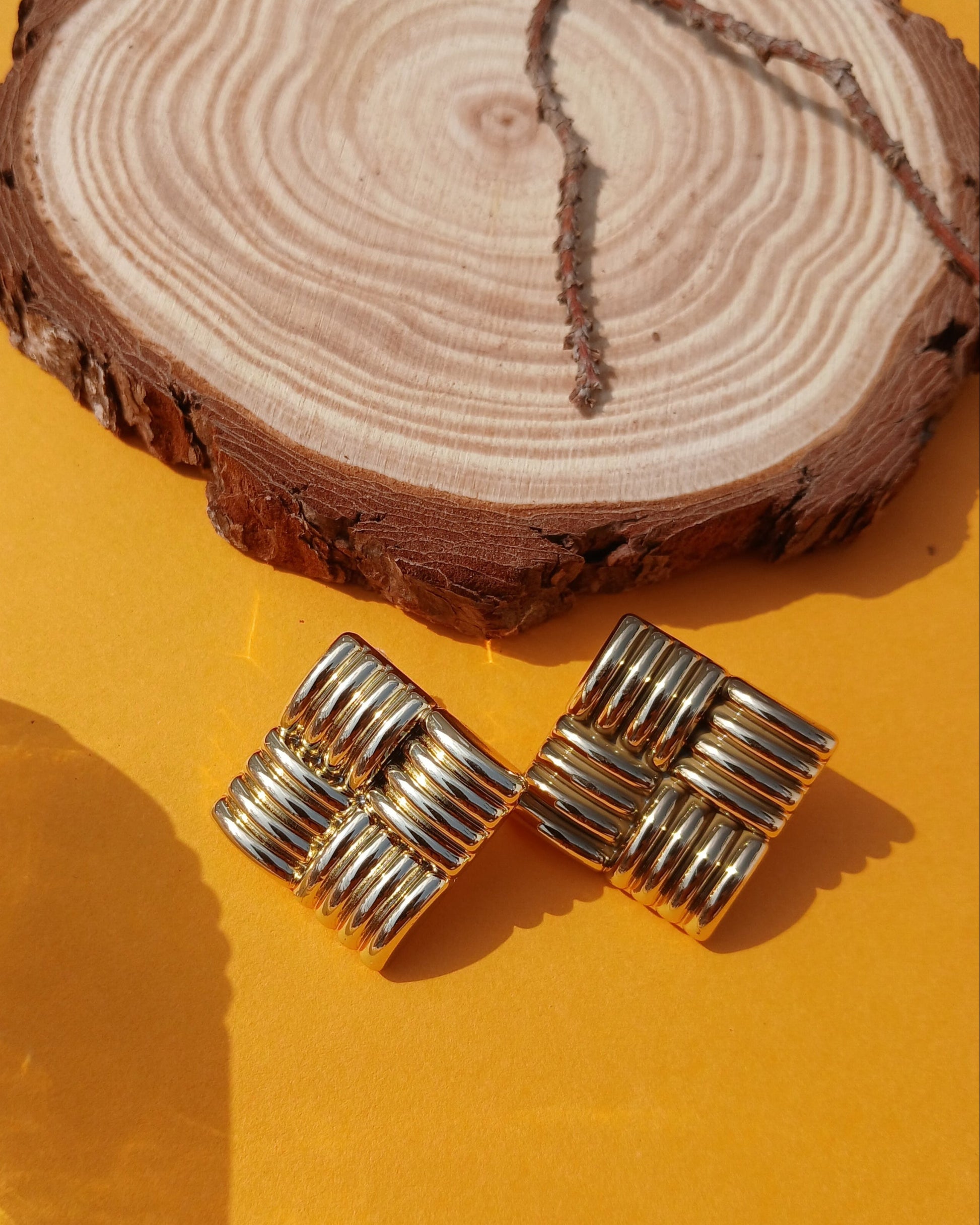 Gold Statement Square Chunky Studs Earrings (Anti Tarnish)