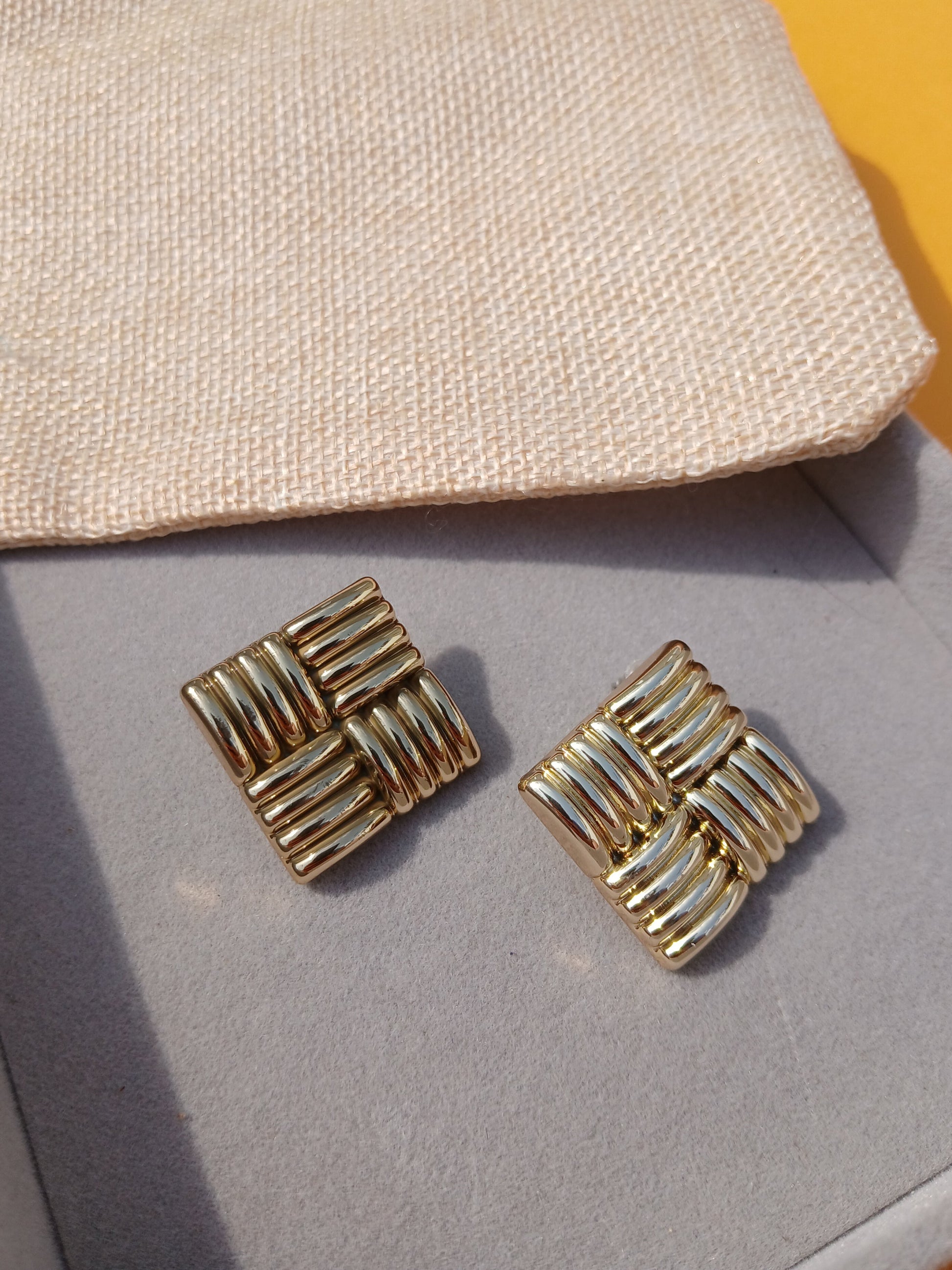 Gold Statement Square Chunky Studs Earrings (Anti Tarnish)