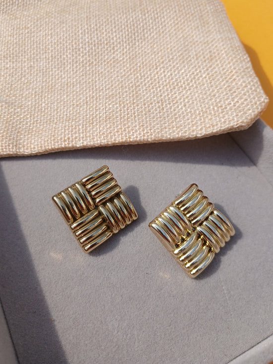 Gold Statement Square Chunky Studs Earrings (Anti Tarnish)