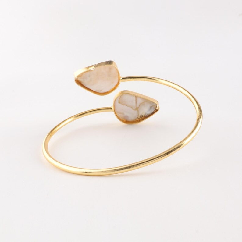 Gold-Plated Mother of Pearls Studded Cuff ( brass Bracelet)