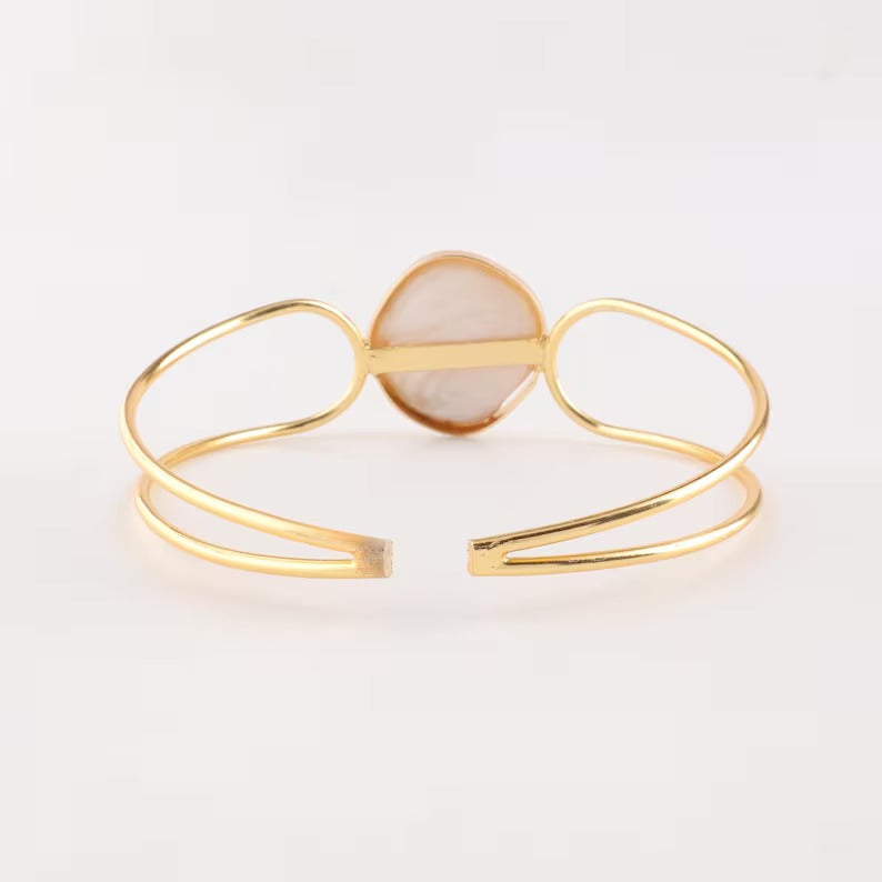 Gold-Plated Mother of Pearls Studded Cuff ( brass Bracelet)
