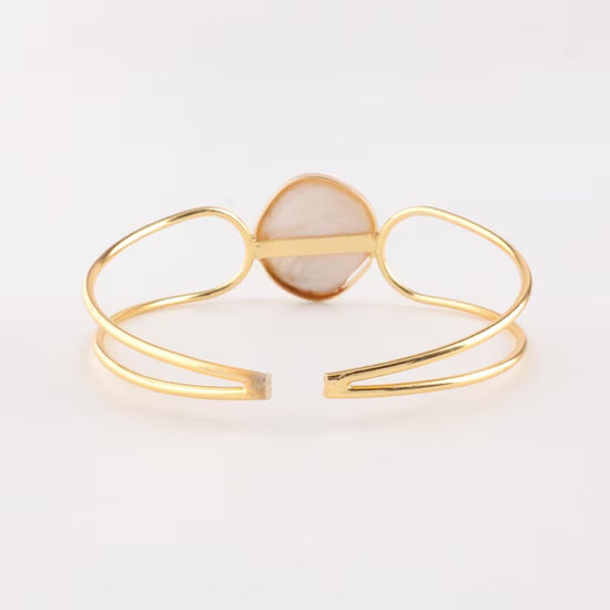Gold-Plated Mother of Pearls Studded Cuff ( brass Bracelet)