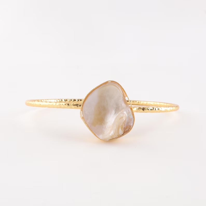 singal Gold-Plated Mother of Pearls Studded Cuff ( brass Bracelet)