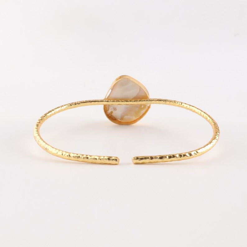 singal Gold-Plated Mother of Pearls Studded Cuff ( brass Bracelet)